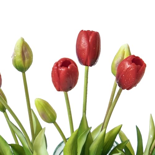 DUYONE 15Pcs Artificial Tulips Flowers, Soft Touch Realistic Latex Tulips Bouquet for Home Office Wedding Party Garden Decor, Fake Flowers for Centerpieces Dining Table Living Room Spring-B Red - color: B Style-15pcs Red (No Vase)