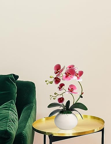 Forlaoers Modern 17" Pink Artificial Orchid Faux Flowers in vase Fake Plant Floral Arrangements Table Centerpieces for Dining Room Home Office Bathroom Decorations Indoor Farmhouse Wedding Decor - color: A2:pink Orchid With Vase