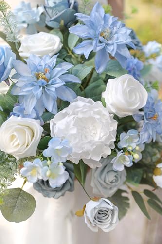 YYHUAWU Artificial Flowers Combo Set Fake Flower Leaf Box with Stems for DIY Wedding Bouquets Centerpieces Arrangements Baby Shower Party Home Decorations - color: Dusty Blue
