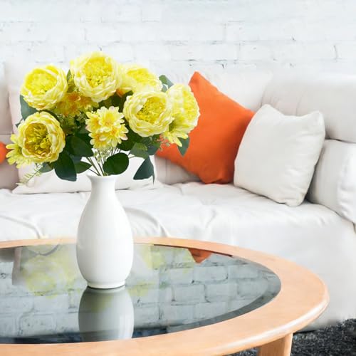 Peonies Artificial Flowers, Fake Peony Bouquet, Realistic Faux Peony Silk Flowers for Wedding, Home Décor, and Table Centerpieces – Ideal for Arrangements and Special Occasions 2 Bouquets (Yellow) - color: Yellow