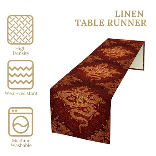 Golden Dragon Table Runner, Asian Tradition Elements Chinese Dragon Happy New Year Printed Table Runner for Kitchen Dining Party Holiday Wedding 13x36in - color: Aisa-6, size: 13x36in