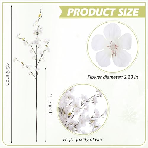 Giegxin 8 Pcs Silk Cherry Blossom Branches Cherry Blossom Tree Stems Long Stem Artificial Flowers for Tall Vase Flowers for Home Wedding Vase Floral Arrangements (White,43.3") - color: White, size: 43.3"