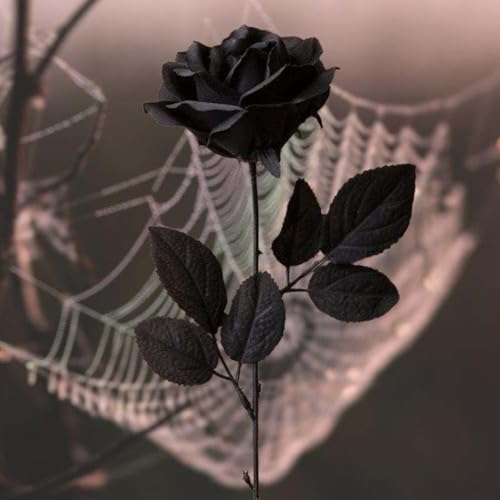 Laelfe 12 PCS Artificial Flowers Black Roses, Fake Silk Flower Long Stem Artificial Rose for Home Wedding Party Decorations(Black Halloween) - color: Solid Black