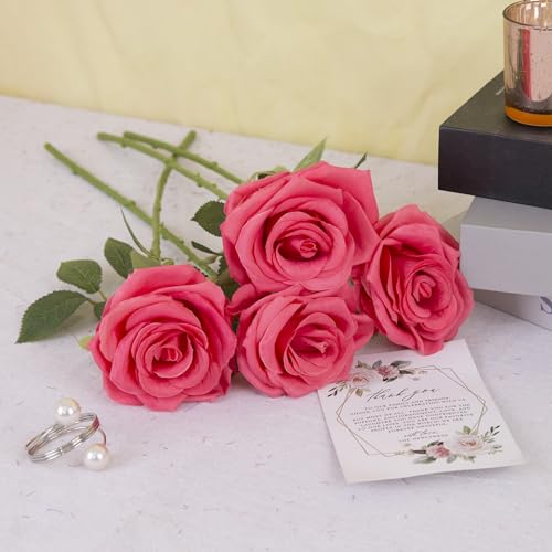 15pcs Fake Roses Artificial Silk Flowers Faux Rose Flower Long Stems Bouquet for Arrangement Wedding Centerpiece Party Home Kitchen Decor - color: 15pcs Coral