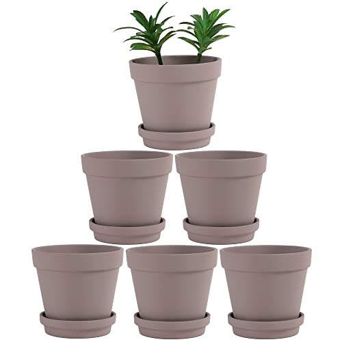 Terra Cotta Pots with Saucer- 6-Pack Large Terracotta Pot Clay Pots 5.5'' Clay Ceramic Pottery Planter Cactus Flower Pots Succulent Pot with Drainage Hole- for Plants,Crafts terra cotta planter(Grey) - color: Gray