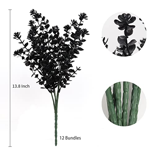 RECUTMS Black Artificial Flowers, 12 Pcs Fake Outdoor UV Resistant Plants Faux Plastic Greenery Shrubs Indoor Outside Hanging Planter Flower Decoration, Garden Decor (Black) - color: Black, size: 12 Pcs