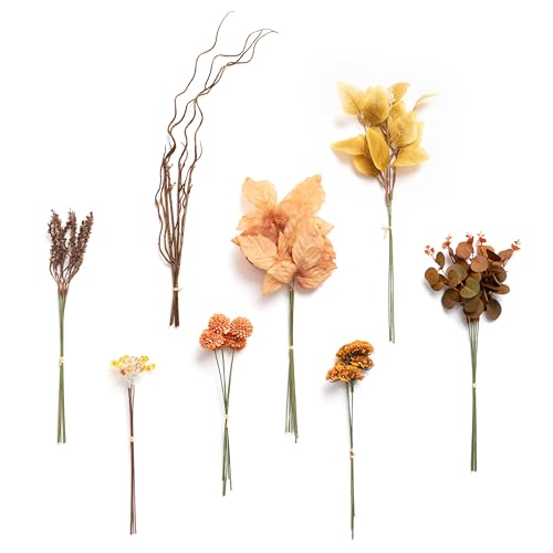 Ling's moment Artificial Greenery Stems Box Set, 42pcs with 9 Kinds of Faux Flowers Picks for DIY Bridal Bouquets Wedding Floral Arrangement Table Centerpieces, Brown & Orange - color: Brn-brown & Orange