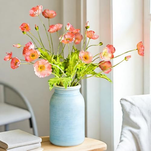 HCTCPALS Artificial Flowers for Outdoors 6 Pcs Poppy Plant Realistic Silk Fake Flowers for UV Resistant Faux Plants Outdoor Indoor Outside Front Porch Hanging Planter Decoration-23.5” Pink - color: Poppy Pink