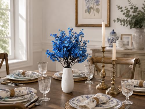 Mandy's 6 Bundles Artificial Royal Blue Baby’s Breath Flowers | 18.5 Inch Silk Gypsophila European Style Modern Home Decor Centerpiece Neutral Wedding Flower Arrangements - color: Royal Blue