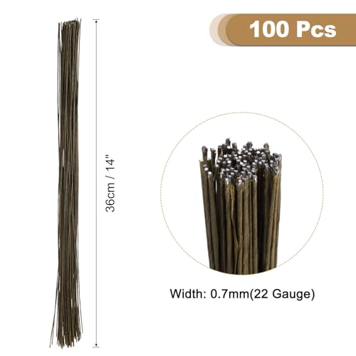 MECCANIXITY 100pcs Brown Floral Wire Stems Bendable 0.7mm 22 Gauge Florist Wire for Artificial Flower Making Crafts Wreaths Supplies - color: Brown, size: 0.7mm