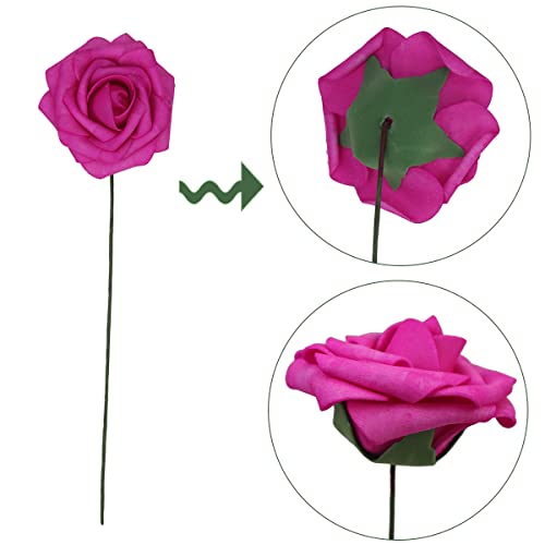 50pcs Artificial Flower，Real Touch Artificial Foam Roses Decoration DIY for Wedding Bridesmaid Bridal Bouquet Centerpieces Party(50, Fushcia) - color: Fushcia