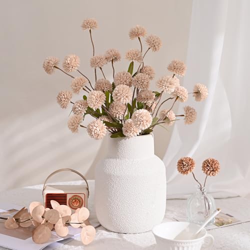 Waipfaru 10pcs Fake Silk Pompon Mum Artificial Flowers, Bulk Faux Mini Chrysanthemums, for Centerpieces Wedding Fillers Champagne Arrangements Boho Decor, No vase, Beige - color: Beige