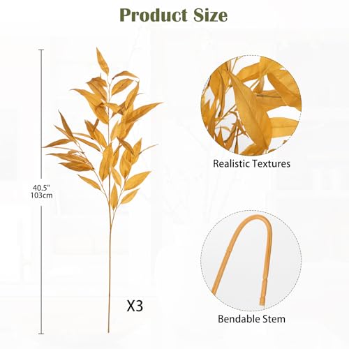 DILATATA 32 inch Gold Artificial Eucalyptus Spray Fall Eucalyptus Leaves Autumn Leaf Branches Faux Fall Stems for Home Floral Arrangement Autumn Festival Thanksgiving Decor - color: Gold