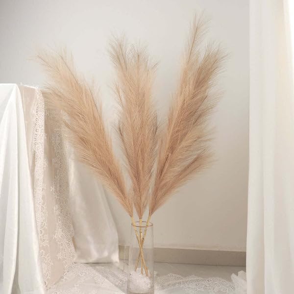 Tableclothsfactory 3 Stems | 44" Taupe Artificial Pampas Grass Plant Sprays, Faux Branches Vase Flower Arrangement - color: Taupe