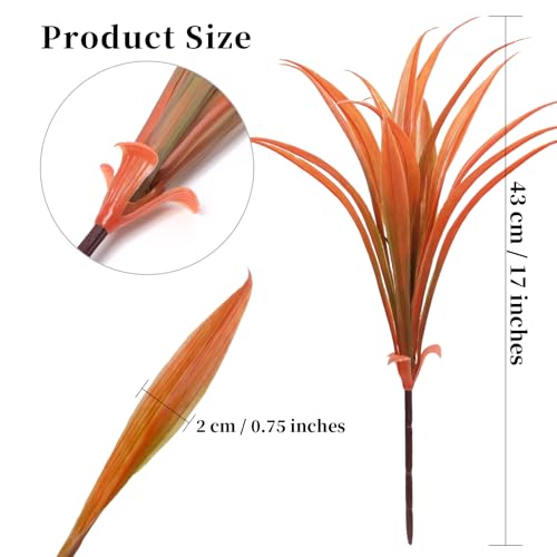 8 pcs Fall Artificial Flowers for Outdoors Fake Orange Fall Grass Plants Yellow Faux Mum Greenery Bushes for Autumn Outside Front Porch Patio Garden Plastic Mums Shrubs Decor - color: Orange Green Grass Plant, size: 8pcs