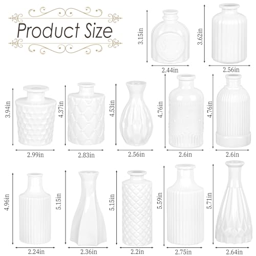UPBUD White Glass Bud Vases Set of 12, Small Vases for Flowers, Mini Flower Vases in Bulk for Wedding Decoration, Vintage Vase for Baby Shower Centerpieces, Home Décor - color: White, size: 12pcs