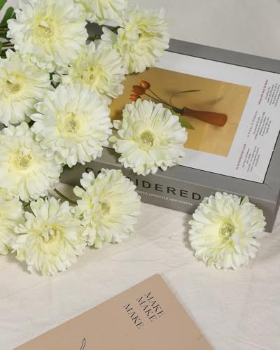 Coferset 6pcs Artificial Silk Mums Flowers Realistic Chrysanthemum Stems 22" Fake Gerbera Daisy for DIY Bouquet Centerpieces Floral Arrangements Vase Fillers Wedding Shower Decorations(Light Yellow) - color: Light Yellow