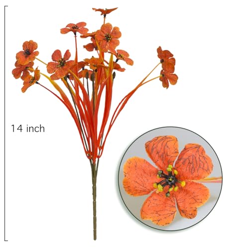 Outdoor Artificial Flowers 21 UV Resistant Bundles Fake Flower Plastic Plants Faux Silk Flowers Porch Hanging Garden Porch Window Box Decorating (Deep Autumn Orange) - color: Deep Autumn Orange