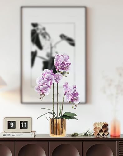 Artificial Orchid Flowers Set Fake Phalaenopsis Flower Faux Butterfly Orchid Real Touch Orchid for Wedding Home Office Party Hotel Yard Decoration Restaurant - color: Purplish White Spot