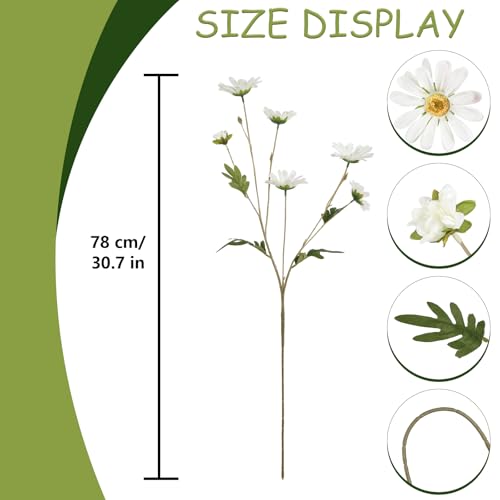 White Artificial Daisy Flowers 6Pcs 29.52” Long Stem Faux Daisies 36 Heads Fake Wild Flowers for Tall Vase Living Room Bedroom Bridal Bouquets Table Centerpieces(White) - color: White