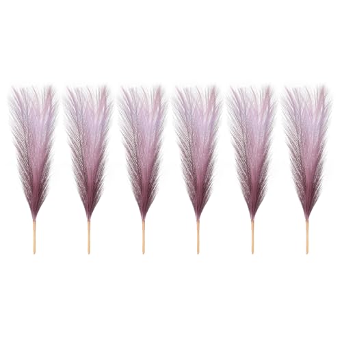 PATIKIL 17 Inch Faux Pampas Grass, 6 Pcs Boho Decor for Home Decoration Artificial Tall Fluffy Stems for Wedding Flower Party Vase Arrangement Centerpieces, Gradient Wine Red - color: Wine Red