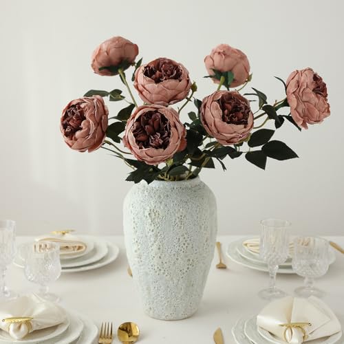 mizii 6Pcs Burnt Pink Artificial Roses Flowers Fake Silk Roses Flower with Long Stem for Wedding Decorations Table Centerpieces Flower Arrangement Home Decor (Burnt Pink) - color: Burnt Pink