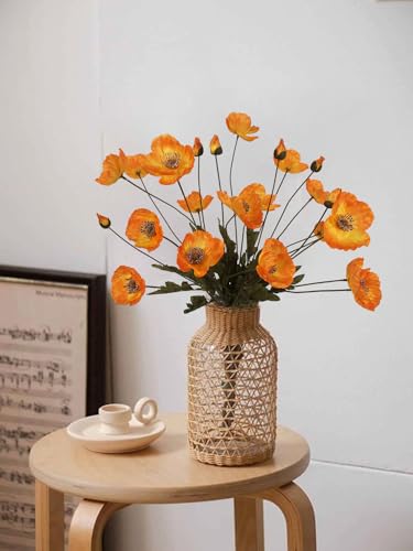 IPOPU Silk Poppies - 6pcs Realistic Orange Flowers for Wedding & Party Decorations - color: Orange