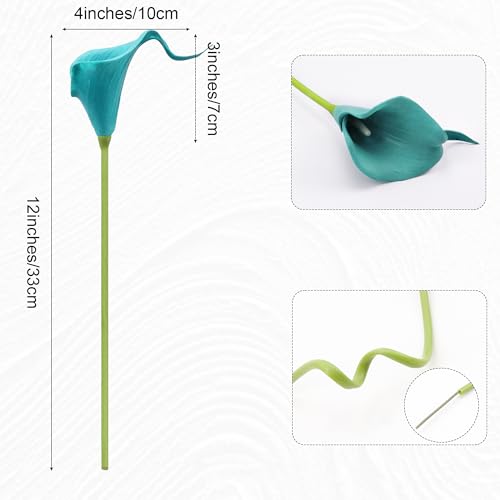 Teal Artificial Calla Lily 12Pcs Blue Real Touch Faux Flowers for Wedding Bouquet, Bride Bridal Shower, Spring Home Kitchen Table Decor, Fake Lilies for Centerpieces, Party Decorations - color: Teal Blue