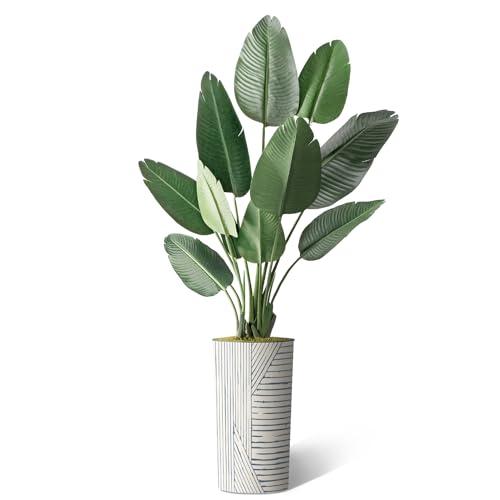 Artificial Tree in Geometric Pattern Planter, Fake Bird of Paradise Silk Tree for Indoor and Outdoor Home Decoration - 67" Overall Tall (Plant Pot Plus Tree) - style: Bird of Paradise