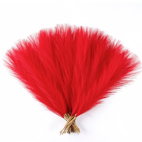 Red Pampas Grass Small, 30 Pcs 17" Faux Pampas Grass Short Decor, Pompas Grass Flower Arrangement and Vase Filler for Boho Home Wedding Decoration - color: Red, size: 17'' Tall