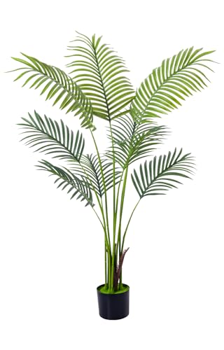 Artificial Golden Cane Palm Tree 4 Feet Faux Plant for Home Decor Indoor Outdoor Faux Areca Palm Tree in Pot for Home Office Perfect Housewarming Gift with Adjustable Trunks - size: 6in