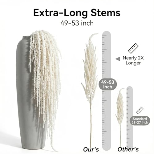 5Pcs Dried Amaranthus Hanging Flowers, 53" Neon Green Preserved Natural Wisteria for Wedding Arch, Table Centerpiece, Wall Hanging Lover Tears, Floral Arrangement (White) - color: White