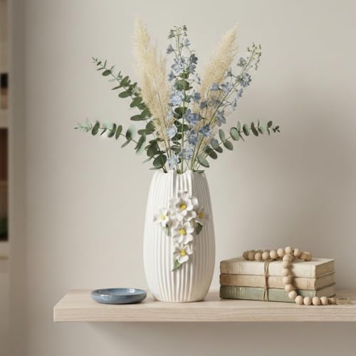 White Vase - Modern Boho Vases for Centerpieces, Minimalist Decorative Flower Vase for Pampas Grass, Dining Room Table, Shelf, Bathroom Decor, 9 Inch - color: White and Yellow, size: 9 inch