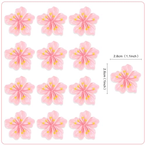 20Pcs Resin Cherry Blossom Cupcake Toppers Pink Flowers Cake Decors for Spring Cherry Blossoms Bridal Engagement Baby Shower Birthday Party Flower Table Confetti Decorations - color: Cherry