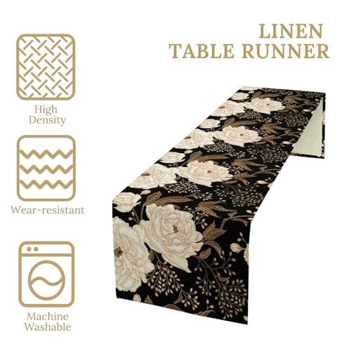 Boho Floral Botanical Table Runner Retro Bohemian Abstract Flower Leaves Black Gothic Table Runner Decoration for Farmhouse Country Home Kitchen Holiday Parties 36X13inch - color: Bohoflower-1, size: L36"x W13"