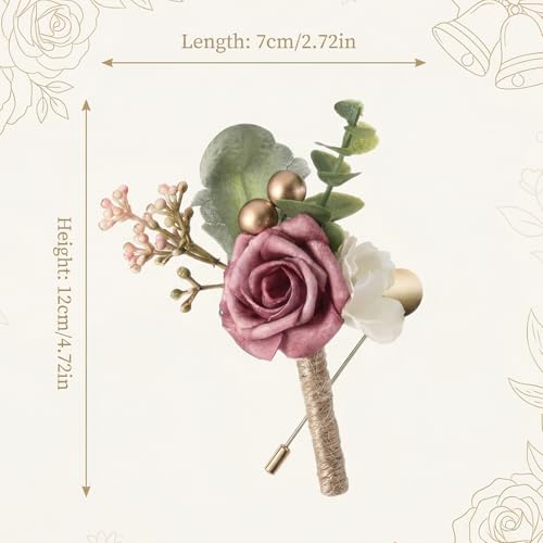 12 Pack Corsage and Boutonniere Set Handmade with Lifelike Artificial Rose, Non-Fading Prom Flower Wrist Corsage for Wedding Homecoming and Prom Events