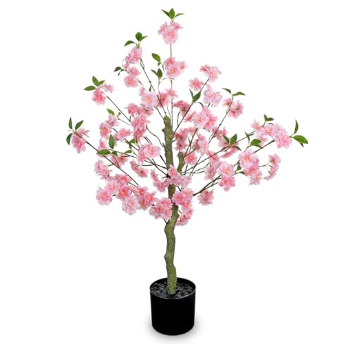 3 FT Artificial Cherry Blossom Tree in Black Pot, Pink Faux Sakura Tree with Planter for Indoor Decorations, Real Touch Fake Plants Potted for Home Bedroom Living Room Entryway & Office Decor - color: Pink