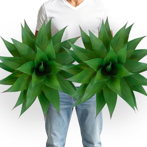2 Pack Artificial Agave Plants 28 Inch Large Size Faux Succulent Stems Outdoor Decorating Realistic UV Resistant Tropical Plant Plantas Artificiales Decorativas Grandes - 29 Leaves, Dark Green - color: Green, size: 28"- 2pcs