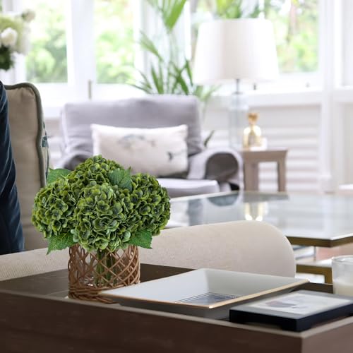 JINWOE Dark Green Artificial Hydrangea Flowers, 3Pcs 21" Latex Real Touch Flowers, Faux Silk Flowers Fake Hydrangeas with Stems for Bouquet Table Centerpieces Halloween - color: Dark Blue, size: 3pcs