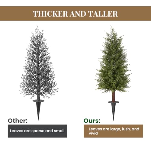 2FT Artificial Cedar Topiary Trees with Ground Spikes, Set of 2 Realistic Faux Cypress Trees UV Resistant Artificial Topiary Shrubs Fake Bushes for Indoor Outdoor Porch Garden - color: Cedar-1