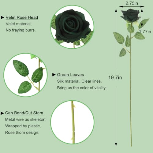 12Pcs Green Roses Artificial Flowers Fake Rose Faux Velvet Silk Flowers for Home Wedding Decoration (Pearl Roses - Green) - color: Pearl Roses - Green 12p