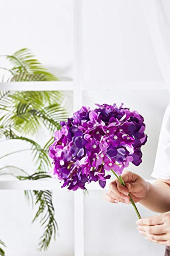 Artificial Hydrangea Flower Heads 10 Dark Purple Hydrangea Silk Flowers Head for Wedding Centerpieces Bouquets DIY Floral Decor Home Decoration with Long Stems - color: 10pcs Dark Purple, size: Large