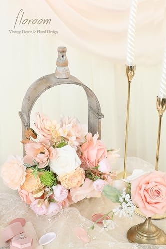 Floroom Blush Peach Pink Artificial Flowers Cream Fake Roses Peonies and Greenery Combo Box Set for DIY Wedding Bouquets Bridal Shower Centerpieces Floral Arrangements Party Tables Home Decorations - color: Blush Peach Dream