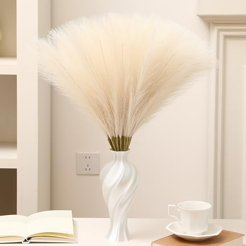 Wertuirk Faux Beige Pampas Grass - 60pcs 24 Inch Boho Home Decor, Artificial pompas Floral, Small Fake Pompous Grass for Table Centerpieces, Wedding and Baby Shower Decorations (Beige, 60 Pieces) - color: Beige, size: 60 Pieces