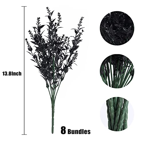 RECUTMS Artificial Flowers Outdoor Fake Plants Artificial Fake Flowers, Faux Outdoor Plastic Plants UV Resistant Shrubs No Fade Faux Plastic Plants Garden Porch Window Box Decorating(Black) - color: Black, size: 8 Bundles