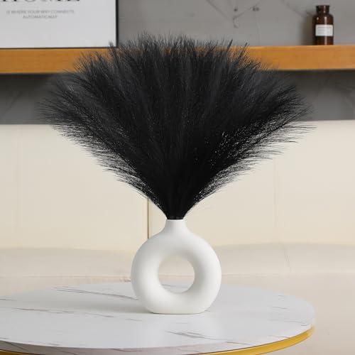 Ureymx Faux Pampas Grass Decor 17.7 Inch 6pcs, Artificial Pampas Grass Fluffy Home Decor, Short Vase Room Decor pompous Grass Flower Arrangement for Boho Home Wedding Decoration (Black) - color: Black, size: 17 Inch 6 Pcs