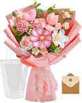 Alecono Large Crochet Flower Bouquet, Pink Knitted Flowers, Crochet Tulip Galsang Flower for Valentines Day Lover Anniversary Birthday Party Mother's Day Graduation Gifts (Include Card) - color: Pink, size: X-Large