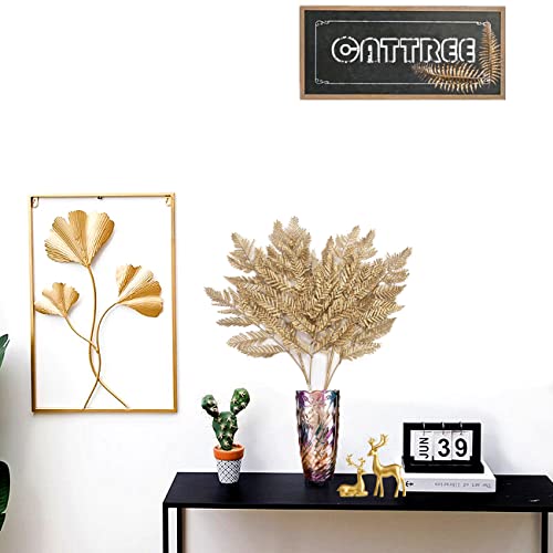 CATTREE Gold Ferns Artificial Plants Large Tall 30" 2 Pack Christmas Decorations, Fake Golden Boston Leaves Plastic Fern Palm Bushes Faux Shrubs Simulated Leaf for Party Wedding DIY Décor - color: (Tall) Golden Fern Leaves - 2 Pcs