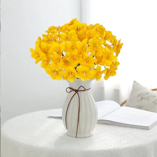 Briful 12 Stems Daffodils Artificial Flowers 2 Bunches Real Touch Fake Narcissus Flower 9in Silk Spring Fake Flowers Wedding Floral Decor Bouquet for Home Party Wedding Office Anniversary Decor,Yellow - color: Yellow#163