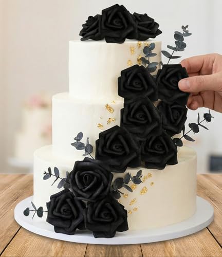 50 PCS Black Foam Rose Stemless Artificial Flower Head Bulk 2.75in Mini Fake Simulated Eternal Flores Roses Flower for DIY Craft Bridal Bouquets Centerpieces Arrangement Home Decoration - color: Black
